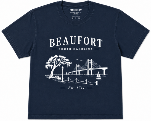 Carolina Forever Beaufort Est. 1711 Tee in Navy Blue with white minimalist graphic
